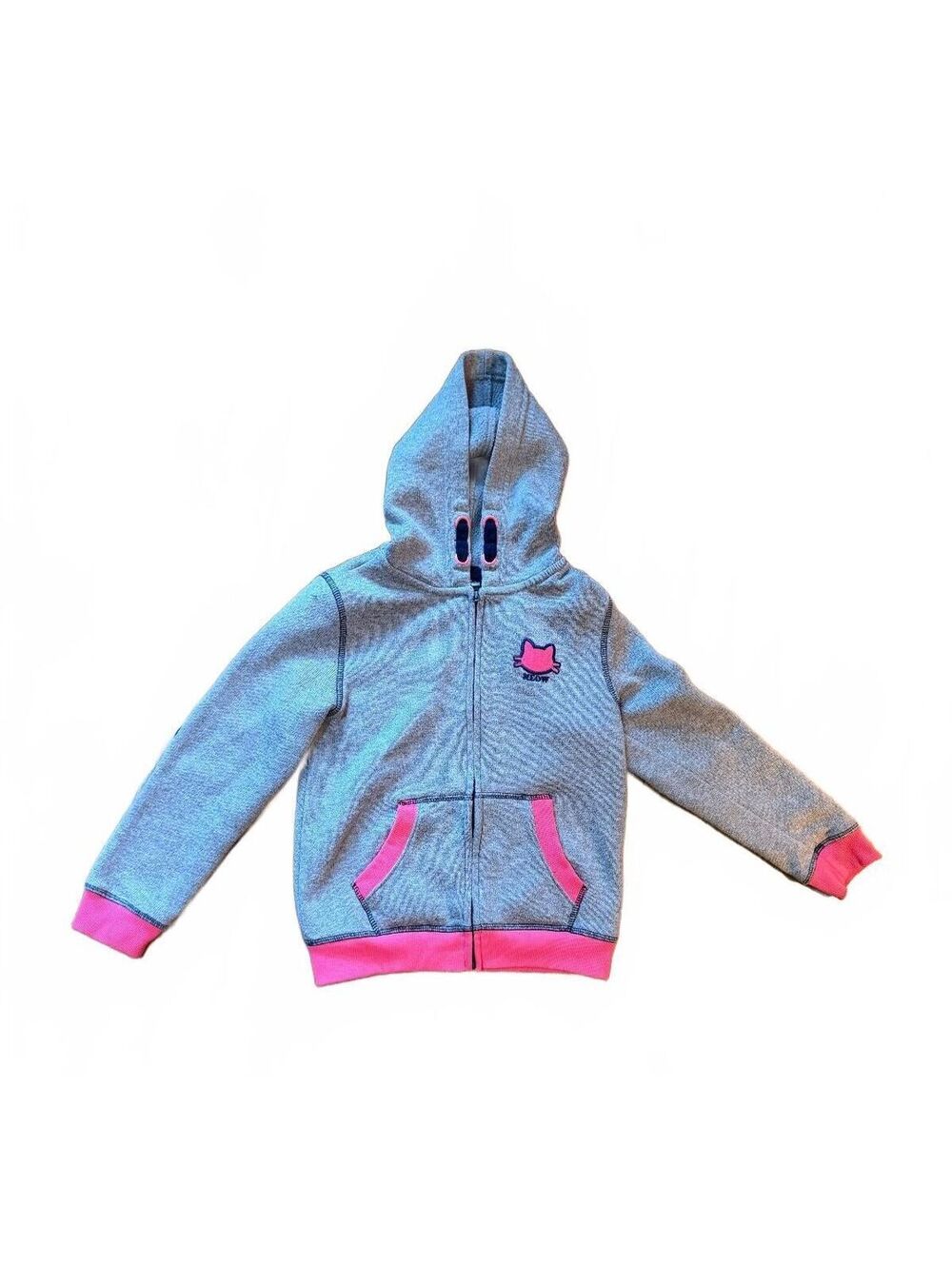 Meow Pink & Gray Full-Zip Hoodie Sweatshirt Cats European Sz Kids Medium
